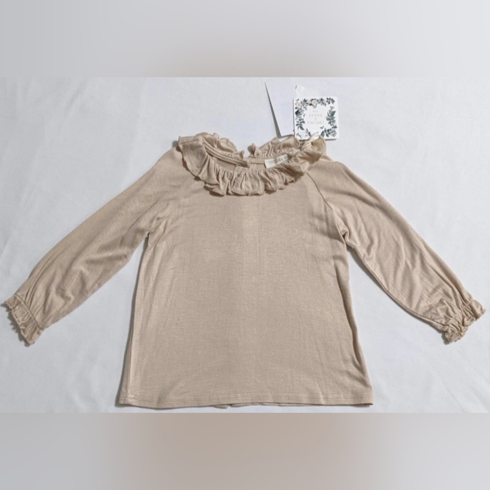 Chelsea & Violet Long Sleeve Ruffle Neck Top Color:Tan Size:18M/24M